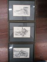 3 prints depicting fishing boats21x16cm