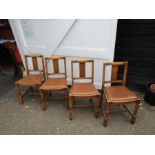 4 Oak dining chairs with padded vinyl seats