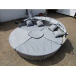 5 Piece cushioned rattan round sofa/ daybed with retractable canopy and LED lights