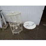 Metal corner shelving unit and faux marble topped side table