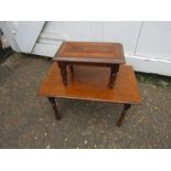 A.H. Fox ltd oak side table and small mahogany table with parquetry detail to top