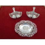 Two Silver Bonbon dishes/ handled baskets hallmarked Birmingham 1912-13 by Henry Mathews,combined