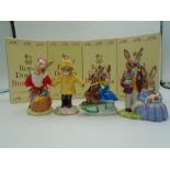 4 Royal Doulton Bunnykins figurines comprising of Billie and Buntie Sleigh Ride DB4, Santa DB17,