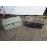 2 Vintage pine toolboxes with metal trims