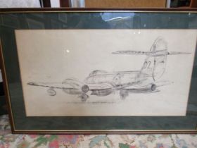Pencil drawing of a Meteor fighter jet68x42cm