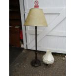 Wooden floor lamp with shade and ceramic table lamp with wooden base (plugs removed)