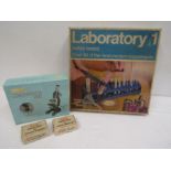 Vintage labratory set and microscope set with slides