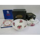 Portmeirion millenium rose boxed teapot and salad bowl plus a boxed Spode plate