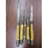 Mappin & Webb Antler handled carving sets with silver collars and handle ends
