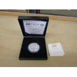 The Article 50 Silver 1oz commemorative coin in box with COA