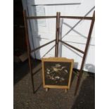 A vintage clothes airer and a tapesty fire screen