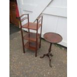 Mahogany tripod side table and Whatnot