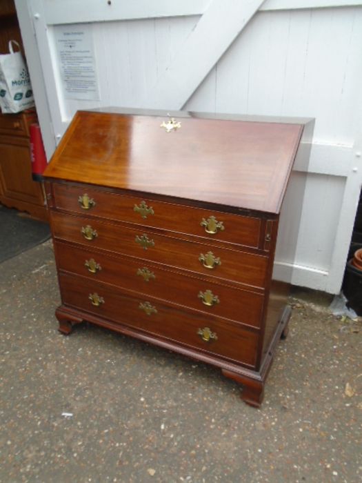 Oak 4 drawer writing bureau with brass handles and eschutcheon's H108cm W107cm D53cm approx - Image 2 of 7