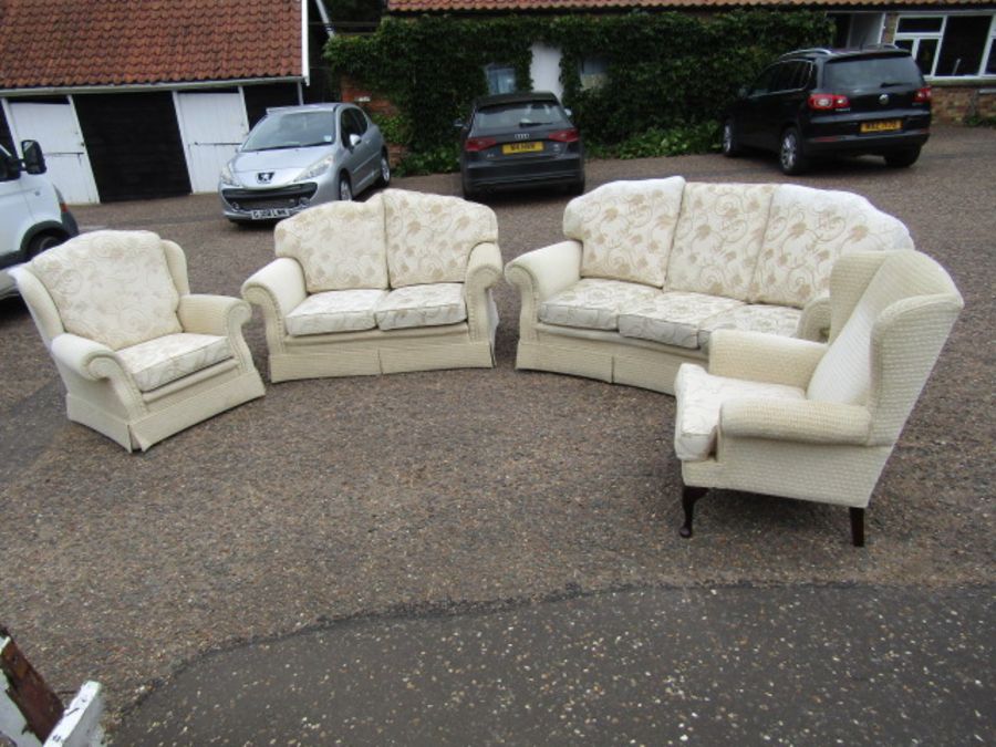 3 Piece suite and matching wing back arm chair