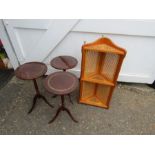 Set of 3 side tables and corner shelving unit with cane detail