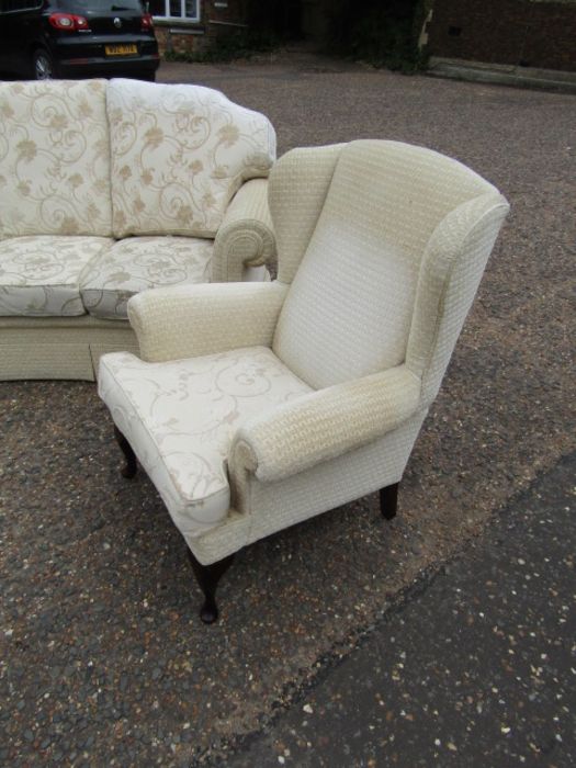 3 Piece suite and matching wing back arm chair - Image 2 of 4