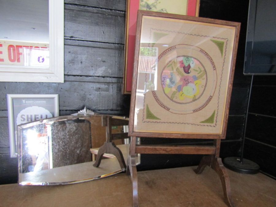 Art deco style mirror and tilt top fire screen