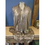 A Vintage Art Deco style Egyptian Silver Coptic Wedding shawl - Backed on a brown cotton mesh with