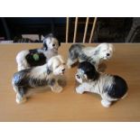 4 English sheep dog figurines