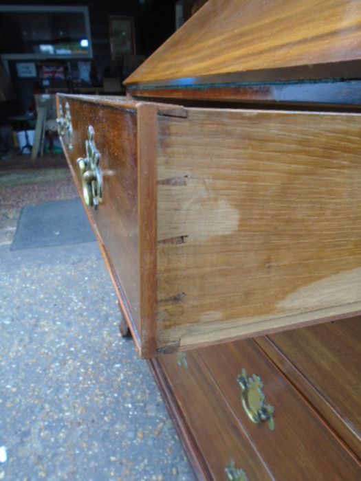 Oak 4 drawer writing bureau with brass handles and eschutcheon's H108cm W107cm D53cm approx - Image 5 of 7