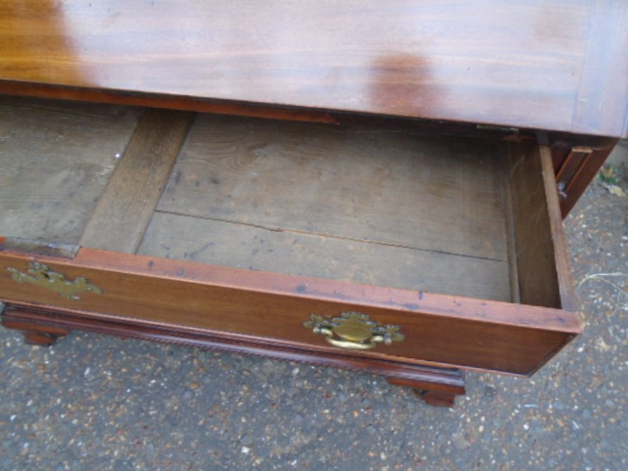 Oak 4 drawer writing bureau with brass handles and eschutcheon's H108cm W107cm D53cm approx - Image 4 of 7