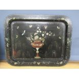 A Victorian lacquered tray with mother of pearl detail 67x52cm