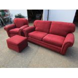 3 Seater sofa, armchair and footstool