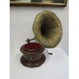 An HMV gramaphone with brass horn