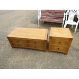 Solid oak 4 drawer coffee table and 2 drawer chest
