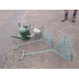 2 Metal watering cans and 2 planters