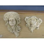 2 Plaster wall hanging ladies heads