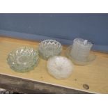 Glass ashtrays and dishes including apple fruit/trifle set