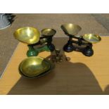 2 Sets of vintage kitchen scales with brass weights