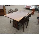 Oak refrectory table and 4 wheelback chairs