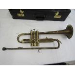 Melody maker trumpet in case, one button stuck down