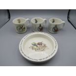 Wedgwood Peter Rabbit bowl and 3 cups