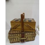 A cantilever sewing box and picnic basket