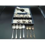 A boxed EPNS A1 set of dessert spoons and 7 other plated tea/coffee spoons