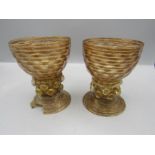 Vintage Venetian glass goblets amber coloured with iridescent finish one a/f