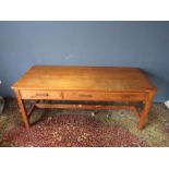 Vintage pine kitchen table with 3 drawers and bottom stretcher