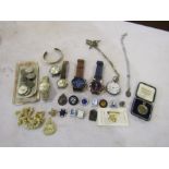 Watches, jewellery, pin badges and coins etc