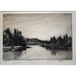 John Fullwood F.S.A. original etching "Mount Valerian on the Seine" framed and mounted 47cm x 37cm