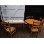 2 pine tables and 4 chairs
