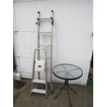 2 Alloy ladders and metal garden table with glass top