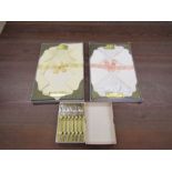 2 New Seven Towers table cloth and napkin sets and boxed grapefruit spoons