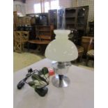 Oil lamp with glass shade and Tiffany style butterfly lamp with spare bulbs