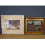 Muriel Morrod painting 'strawberries & violets' and Monet 'poppies' print