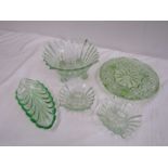 5 Pieces of vintage Green glass including fruit bowl