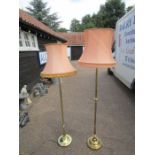 2 Brass floor lamps with shades (plugs removed)