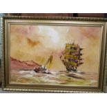 George A Deakins impasto seascape in gilt frame 105x75cm
